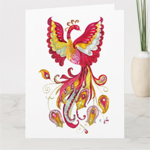 Tarjeta Watercolor Firebird o Phoenix Fantasy Creature