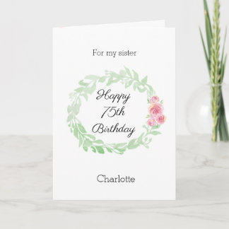 Tarjeta Watercolor Floral 75th Birthday for Sister