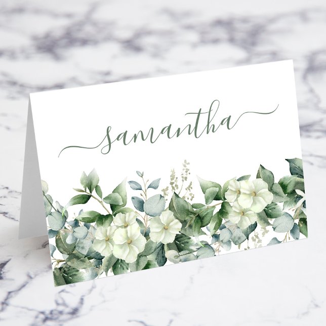 Tarjeta Watercolor Floral Eucalyptus Place (Watercolor Floral Individual Eucalyptus Place Card)