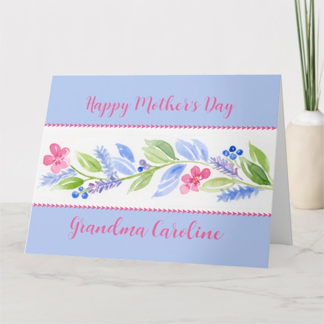 Tarjeta Watercolor Floral Happy Mothers Day NAME (Anverso)