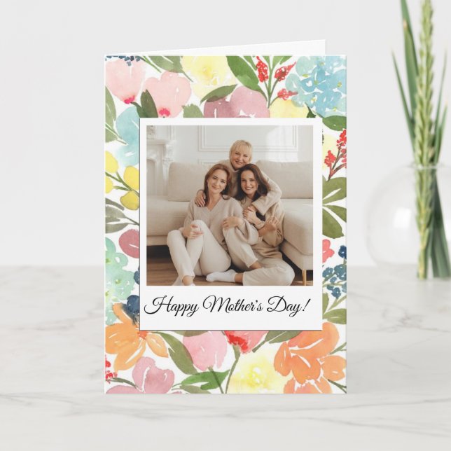 Tarjeta Watercolor Floral with Image Mother's Day Card (Anverso)