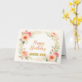Tarjeta Watercolor Floral Wreath – Elegant Happy Birthday