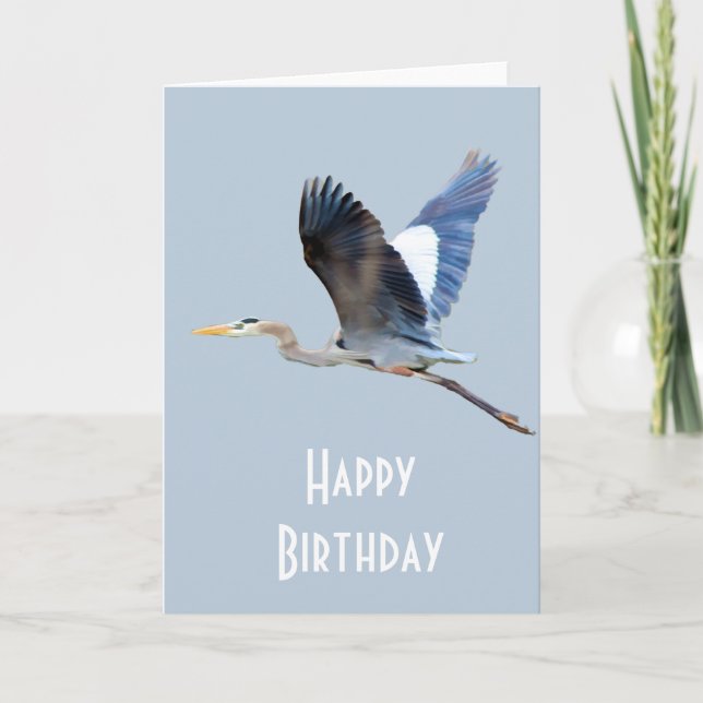 Tarjeta Watercolor Flying Blue Heron (Anverso)