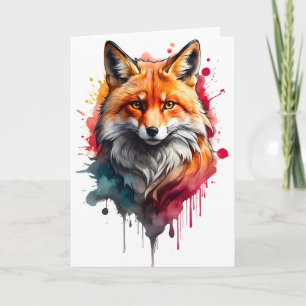 Tarjeta Watercolor Fox Splatter Art Retrato Splash Blank
