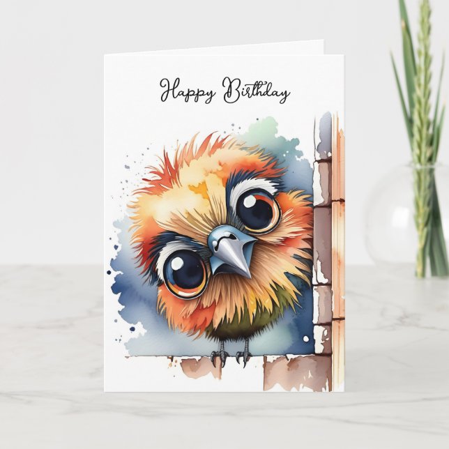Tarjeta Watercolor Fun Birthday Bird (Anverso)