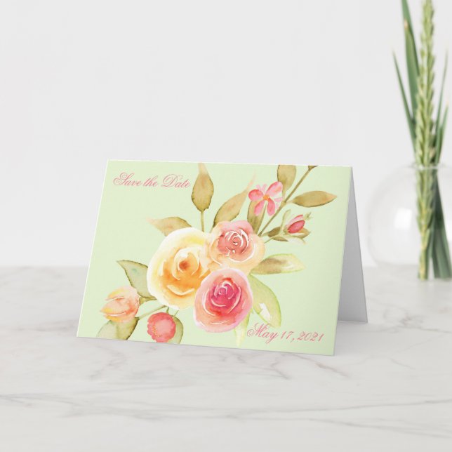 Tarjeta Watercolor Garden Wedding Save The Date (Anverso)