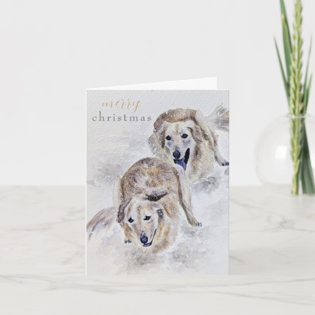 Tarjeta Watercolor Golden Retriever Snowy Navidades (Anverso)