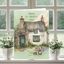 Watercolor Green Irish Cottage St. Patrick's Day