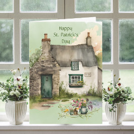 Tarjeta Watercolor Green Irish Cottage St. Patrick's Day