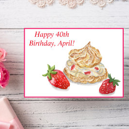 Tarjeta Watercolor Happy 40th Birthday Strawberry Card