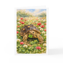 Watercolor Happy Birthday Turtle with lucky clover