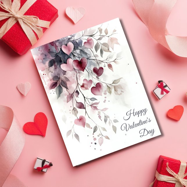 Tarjeta Watercolor Hearts and Flowers Valentine's Greeting (Subido por el creador)