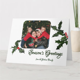 Tarjeta Watercolor Holly con Navidades de fotografía de Be