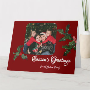 Tarjeta Watercolor Holly en los Navidades de fotos rojas p