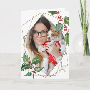 Tarjeta Watercolor Holly y Berries Rojas