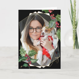 Tarjeta Watercolor Holly y Berries Rojas