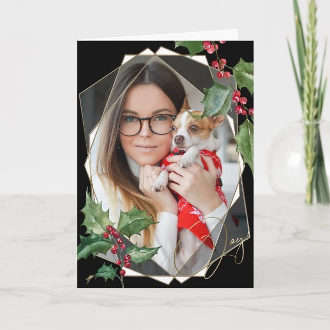 Tarjeta Watercolor Holly y Berries Rojas (Anverso)