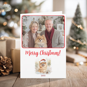 Tarjeta Watercolor Ilustracion Pomerano Feliz Navidad