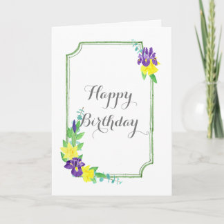Tarjeta Watercolor Irises and Daffodils Greeting Card