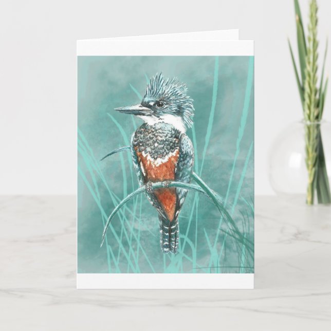 Tarjeta Watercolor Kingfisher Bird Naturaleza Art (Anverso)