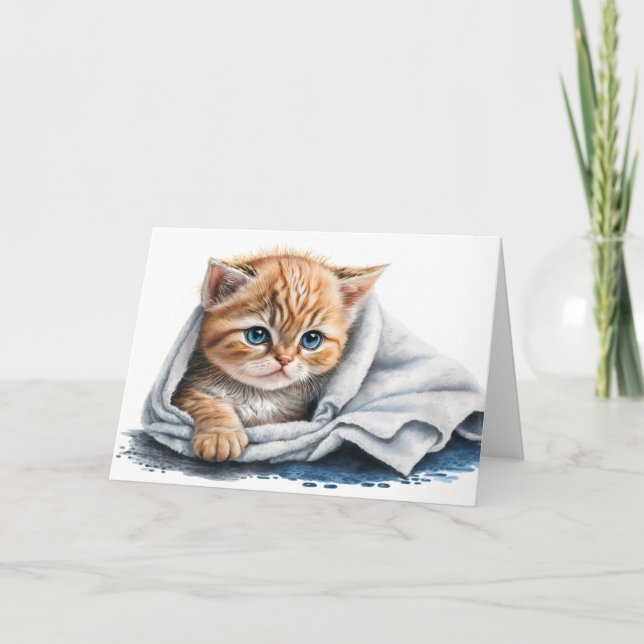 Tarjeta Watercolor Kitten para recuperarse pronto (Anverso)