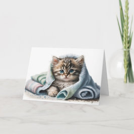 Tarjeta Watercolor Kitten para recuperarse pronto