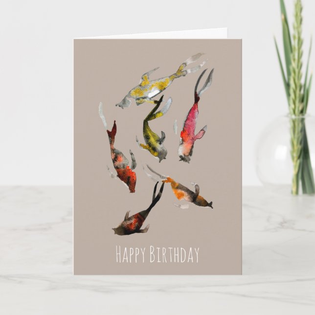 Tarjeta Watercolor koi pez dorado rojo (Anverso)