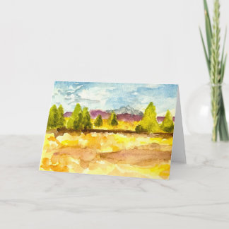 Tarjeta Watercolor Landscape Trees Mountain Clouds Card