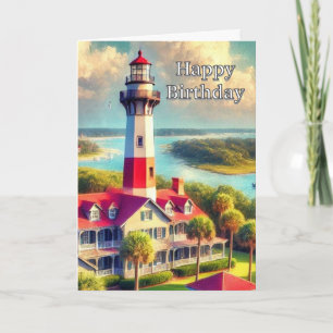 Tarjeta Watercolor Lighthouse Feliz cumpleaños