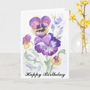 Tarjeta Watercolor lilac pansies Cumpleaños