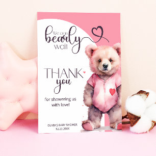 Tarjeta Watercolor lindo oso Baby Shower Gracias