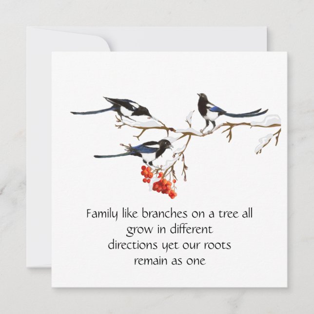 Tarjeta Watercolor Magpie Family Cita Animal Nature (Anverso)
