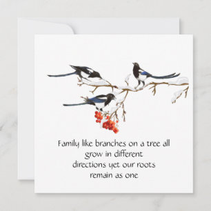 Tarjeta Watercolor Magpie Family Cita Animal Nature  