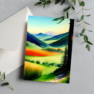Tarjeta Watercolor Mountain Meadow Flat Greeting