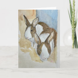 Tarjeta Watercolor of 2 Dutch bunnies on greeting card