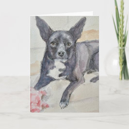 Tarjeta Watercolor of black dog on folded Greeting Card