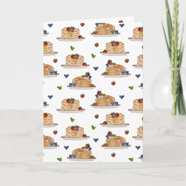 Tarjeta Watercolor Pancakes Berries Breakfast Food Pattern (Anverso)