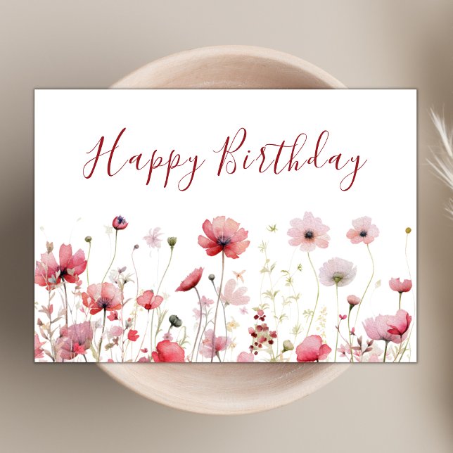 Tarjeta Watercolor Pink Boho Wildflower Feliz cumpleaños (Subido por el creador)