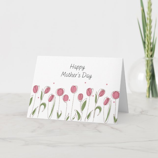 Tarjeta Watercolor Pink Tulip Mother's Day Greeting Card (Anverso)