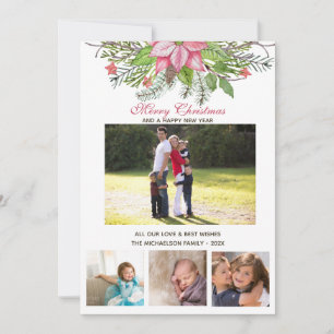 Tarjeta Watercolor Poinsettia 4 Collage Multi-Photo