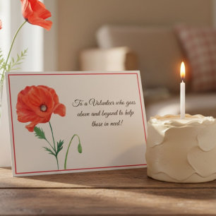 Tarjeta Watercolor Poppy Gracias Voluntario
