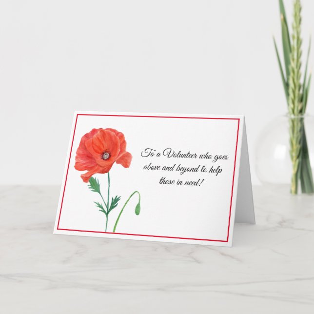 Tarjeta Watercolor Poppy Gracias Voluntario (Anverso)