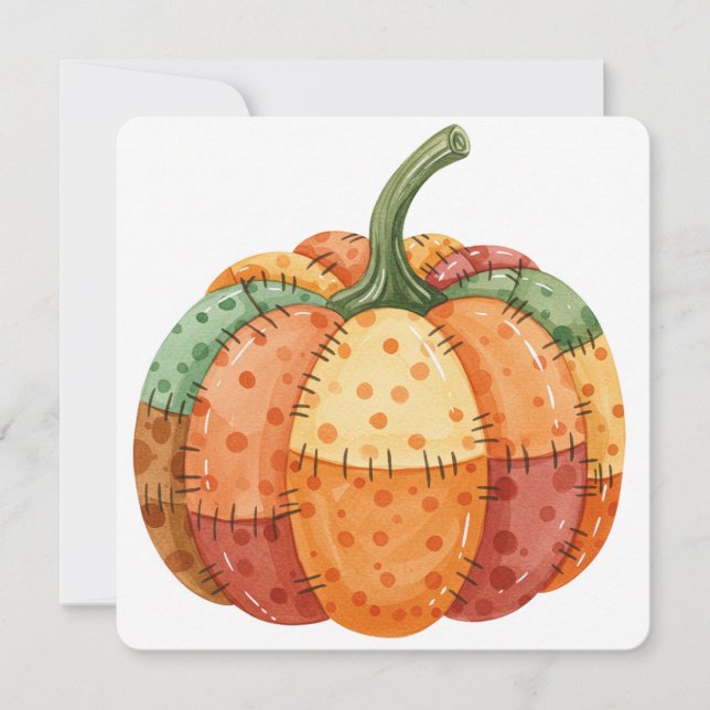 Tarjeta Watercolor pumpkin patchwork thanksgiving card (Anverso)