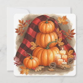 Tarjeta Watercolor pumpkins, plaid and candles