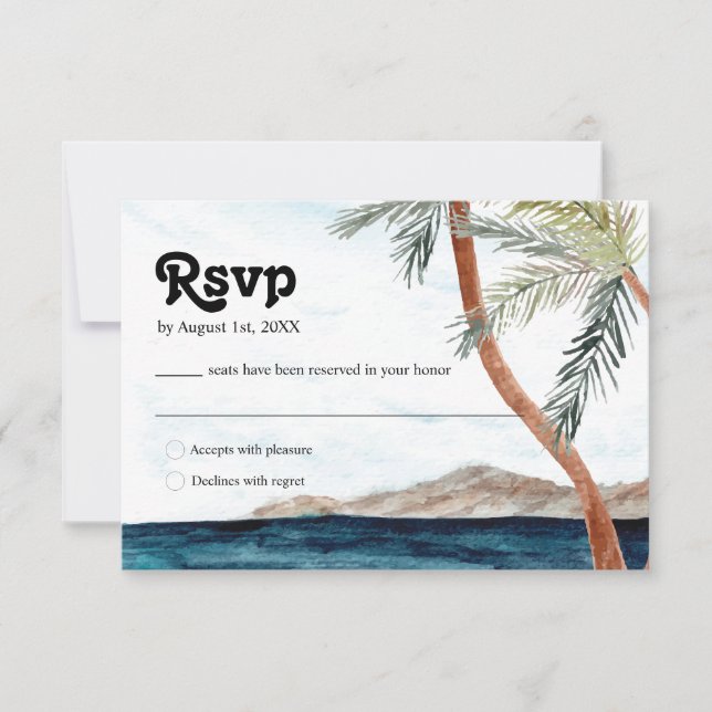 Tarjeta Watercolor Punta Cana Tropical Beach RSVP (Anverso)