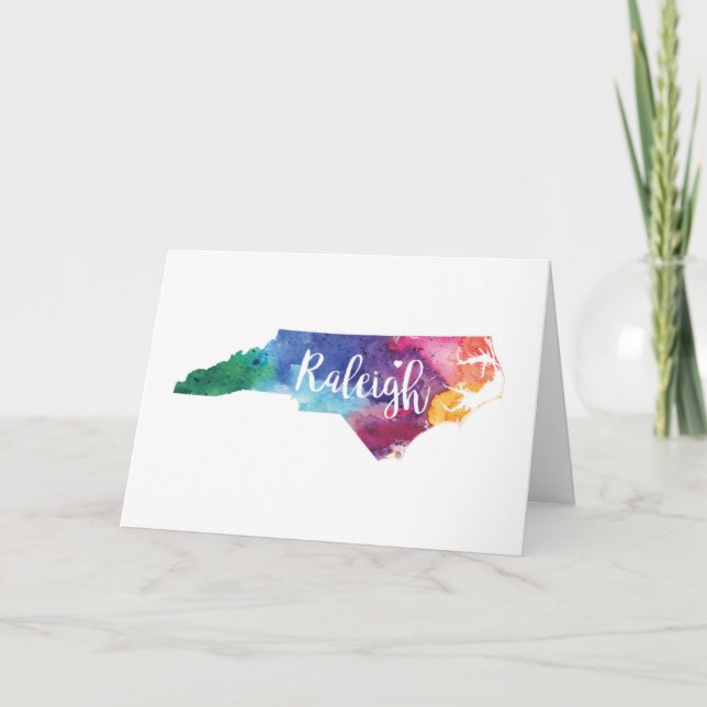 Tarjeta Watercolor Raleigh, Carolina del Norte (Anverso)