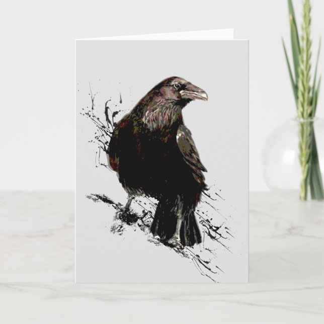 Tarjeta Watercolor Raven Bird Animal Art (Anverso)