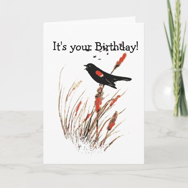 Tarjeta Watercolor Red Wing Blackbird Bird Naturaleza arte (Anverso)