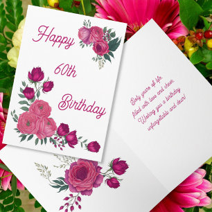 Tarjeta Watercolor Roses rosados Primavera Bouquet 60 cump