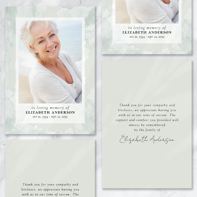 Tarjeta Watercolor Sage Photo Funeral Sympathy Gracias (Subido por el creador)